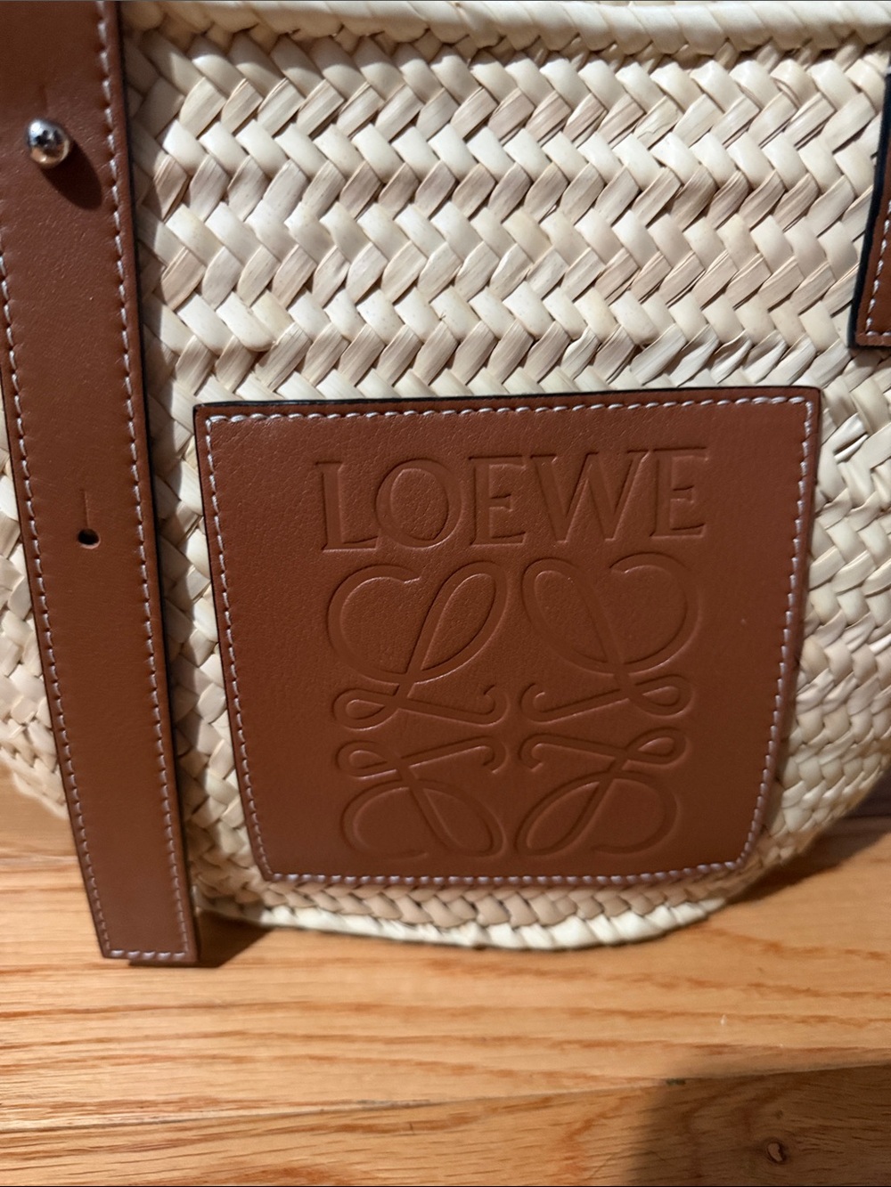 Loewe Natural Straw Tote with Tan Leather Trim